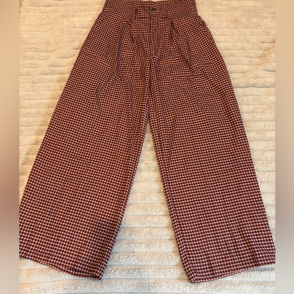 Cider Wide Leg Pants in Burgundy Check